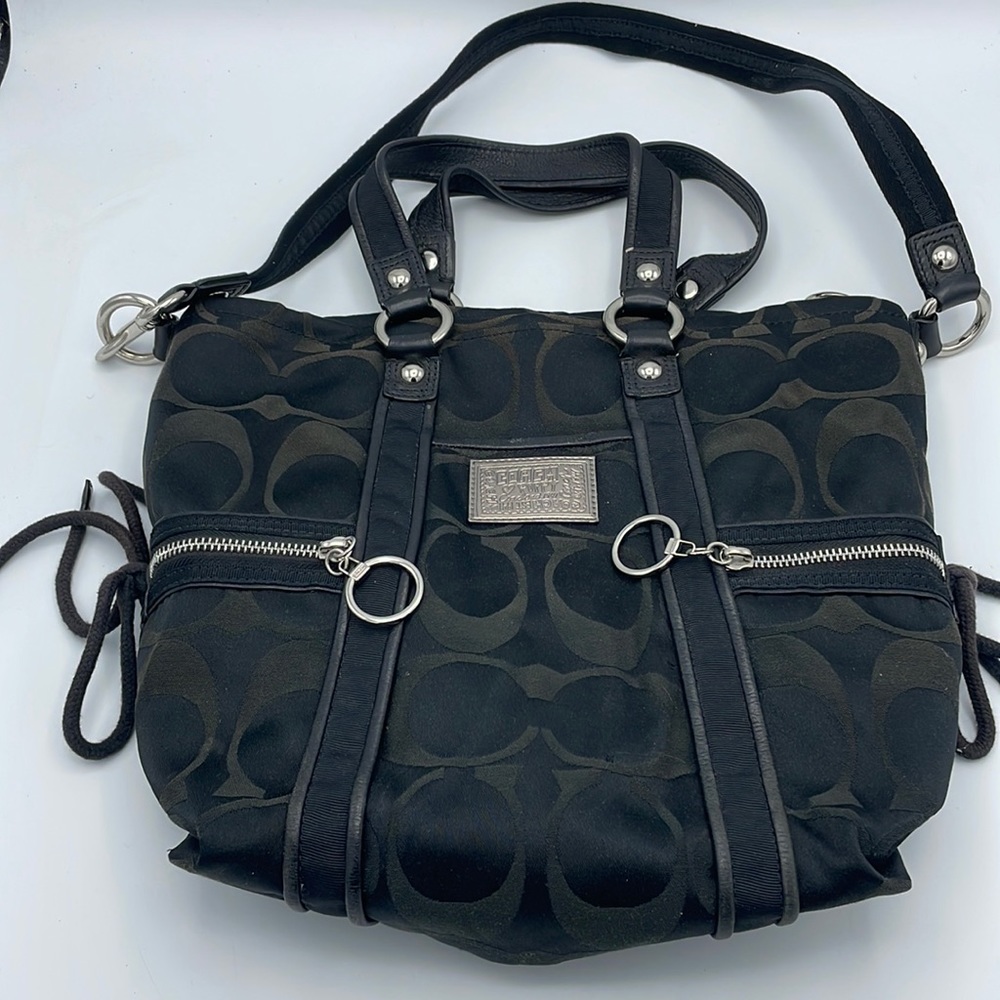 Coach purse womens black silver satchel shoulder bag tote